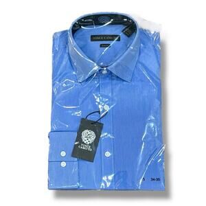 NWT Vince Camuto Men’s Size 15 34-35 Blue Slim Fit Long Sleeve Button Shirt $89
